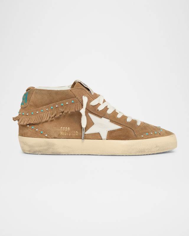 Mid Star Suede Mid-Top Sneakers with Fringe and Studs